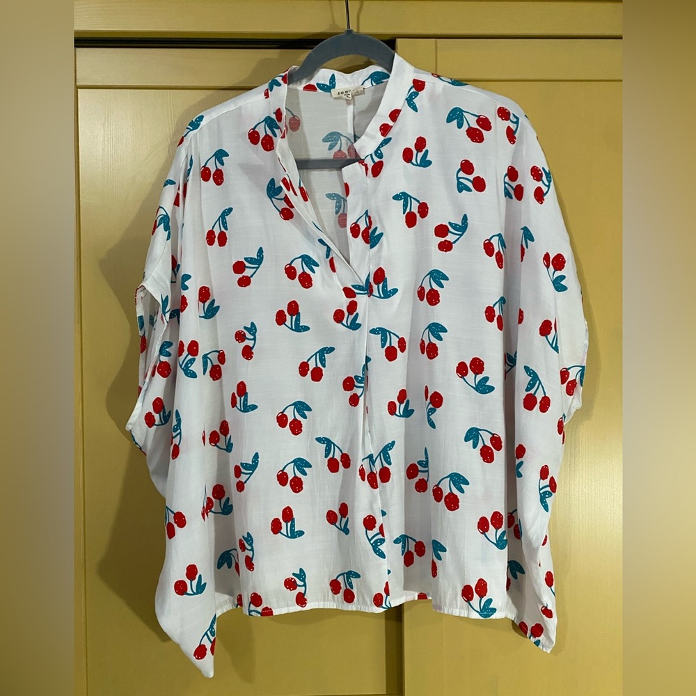 JODIFL White Blouse with Red and Blue Cherry Print